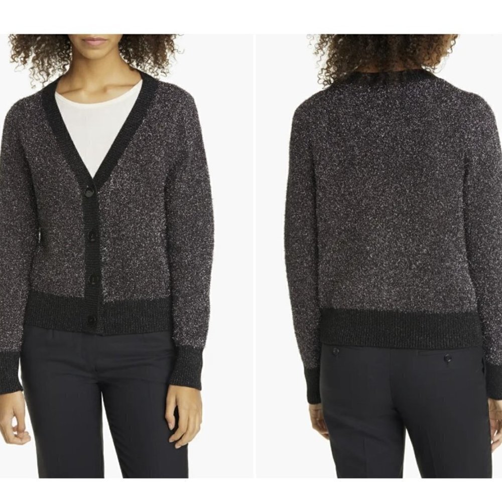 KATE SPADE Sparkle Metallic Knit Cardigan In Deep Charcoal